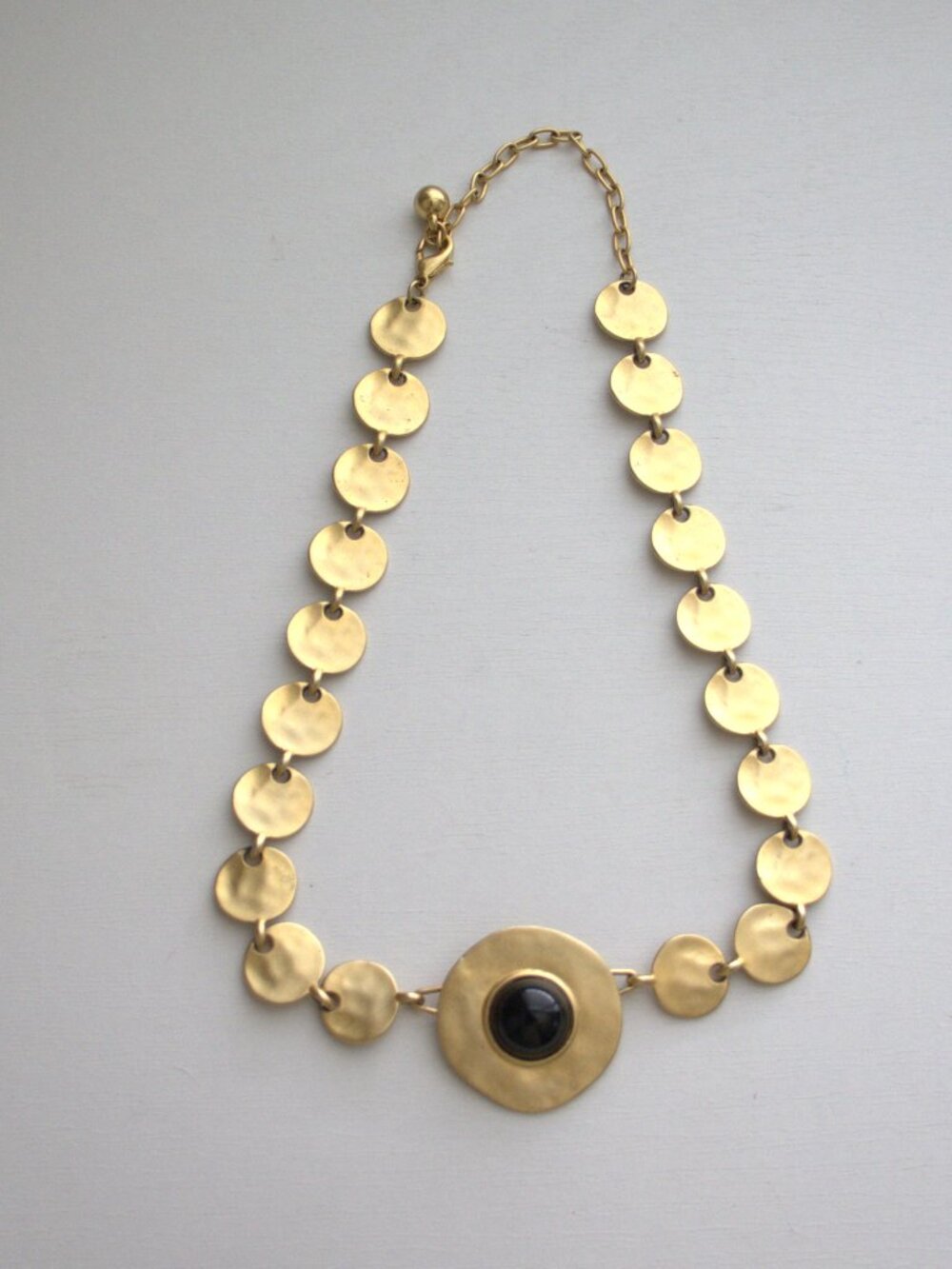 Vintage Gold Tone Hammered Disc Black Statement Collar Geometric Necklace